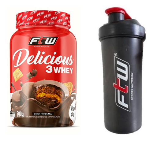 Whey Delicious Ftw 900g Pão De Mel + Coqueteleira 600ml