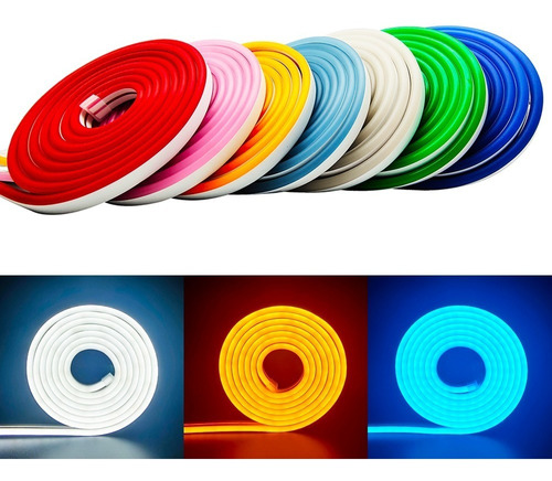 Tira Led Neon Flex Unicolor 5 Metros + Eliminador 12v 
