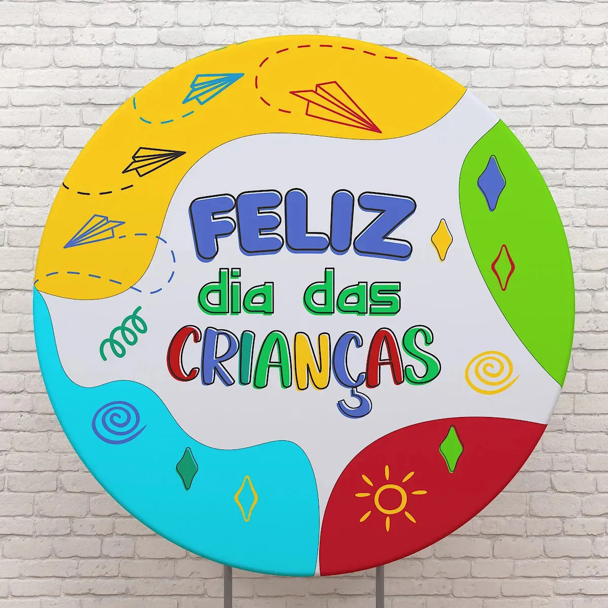 Painel Dia das Crianças Redondo 150x150 Decoração Festa Temática Feliz Dia das Crianças Infantil Evento Escolar Sublimado