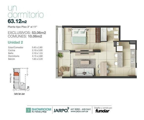 Venta Departamento 1 Dormitorio 12do Piso U03 - Edificio Amelie - Rosario Centro