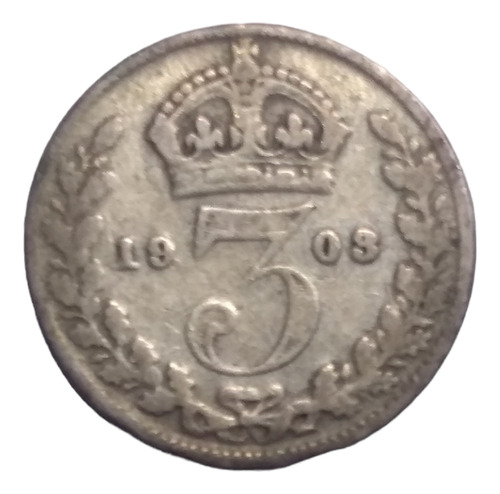 Moneda Inglaterra 3 Peniques Plata 925 Año 1903 Eduardo 7°