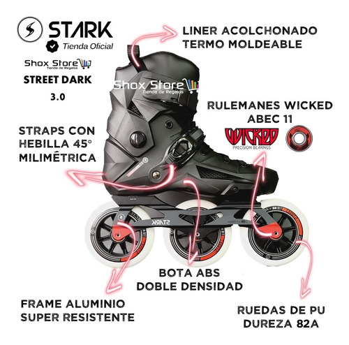 Rollers Stark Street Dark 3.0 Profesional Velocidad 3x 110mm