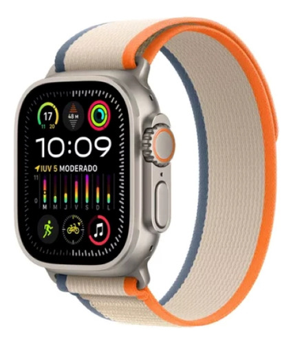 Apple Watch Ultra 2 GPS + Cellular • Caixa de titânio – 49 mm • Pulseira loop Trail laranja/bege – M/G