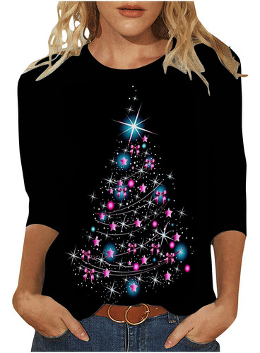 Camiseta Holgada Con Estampado Navideño En Forma De J Blouse