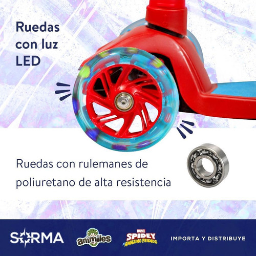 Imagen 8 de 10 de Combo Monopatín Spidey Infantil 3 Ruedas C/luz + Casco 3d