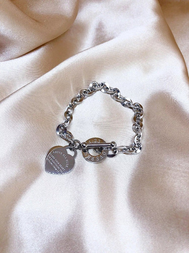 Imagen 3 de 8 de Collar Plata Eslabones Gruesos Dije Corazón Buchón Broche T