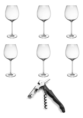 6 Taças Cristal Edelita Reserva Vinho Grand Sommelier 740ml Com Saca Rolha Woff