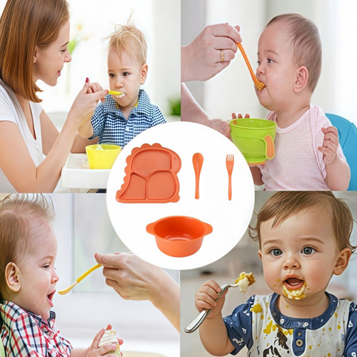 Set De Vajilla Infantil Con Diseño De Dinosaurios Anticaída