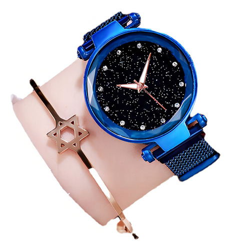 Reloj Milan Reloj Magnético Con Cielo Estrellado A La Moda Color De La Correa Azul Color Del Bisel Azul Color Del Fondo Negro