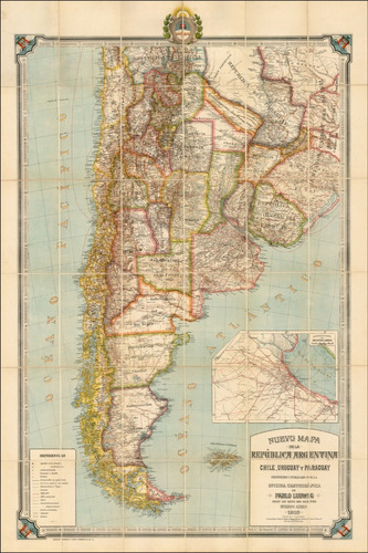 Mapa Antiguo Papel Foto  Argentina 1910 - 80 X 120 Cm