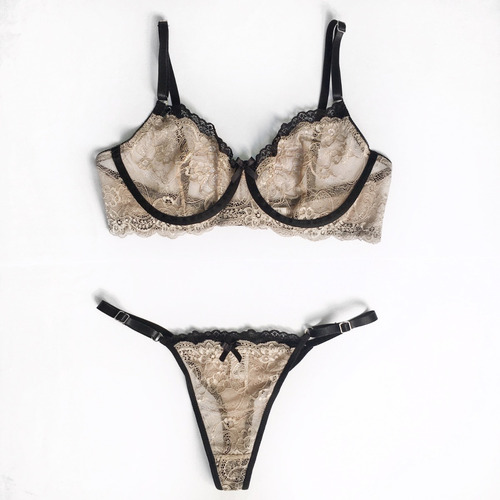 Imagen 1 de 6 de Conjunto De Ropa Interior Corpiño Aros Nude Con Negro Y Less