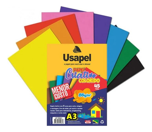 Papel Criativo Colorido Com 8 Cores 85g/m Com 45fls Usapel