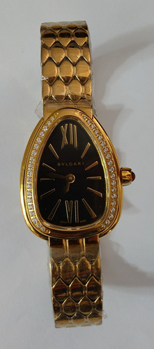 Reloj Bnlgr Mod. Serpentie Seduttorie Dama Correa Oro Amarillo Bisel Con Piedras Caratula Negra (Usado)