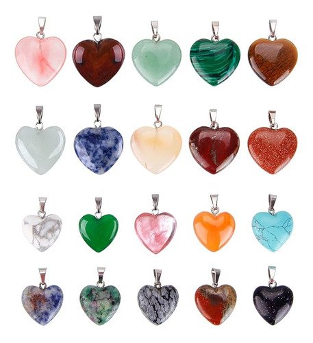 20 Dijes Piedra En Corazón Cuentas Cristal Para Hacer Collar