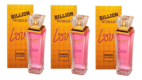 Kit 3 Perfumes Billion Woman Love Edt 100 Ml