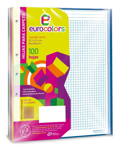 Hojas Para Carpeta Eurocolors Tamaño Carta 100 Hojas Cuadros