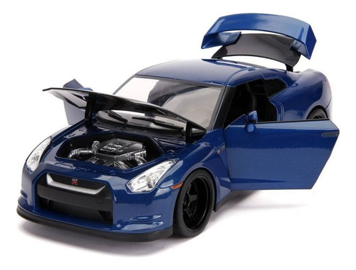 Coche Nissan con figuras de Rápido y Furioso con luz 1:18 Jada Color Azul