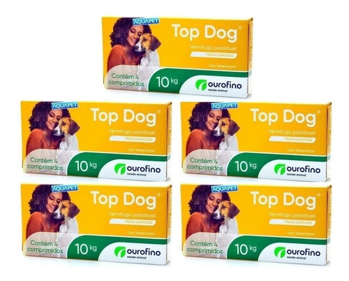 Top Dog Vermifugo C/4comp 10kg Kit 5 Unidade Ouro Fino Full