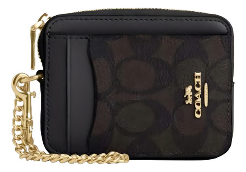 Mini Muñequera Coach Zip Card Case Monedero Color Marrón Osc