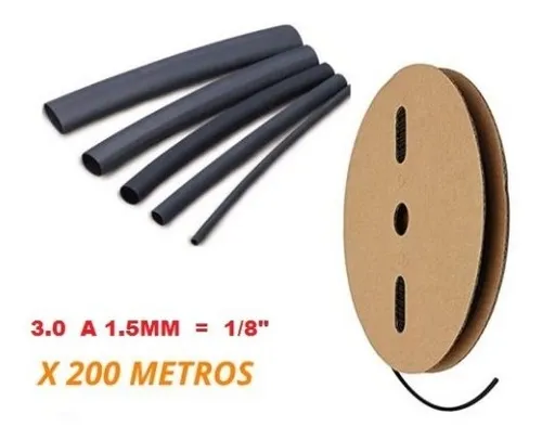 Termocontraible Negro Contrae 3.0mm A 1.5mm Rollo 200 Metros