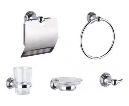 Set Kit Accesorios Baño Juego 5 Pzas Metal Cromado 