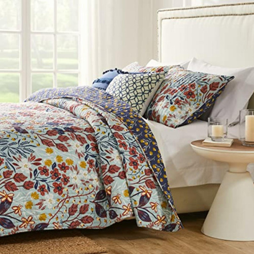 Barefoot Bungalow Gl-1809jmsk Perry Quilt Set, Slate Blue, Color Multicolor