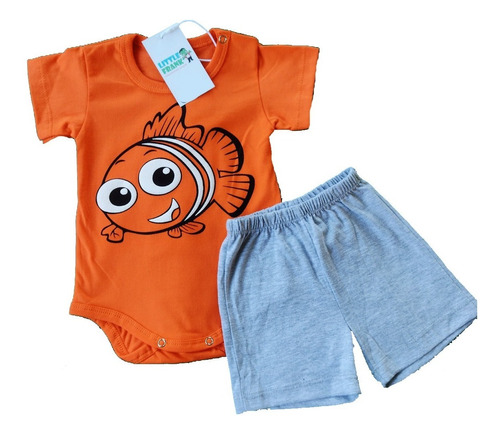 Conjunto Bebe Body Nemo Pez Globo Pececito Manga Corta Short