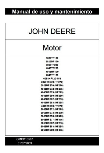 Manual Uso Mantenimiento Motores John Deere (ver Imágenes)