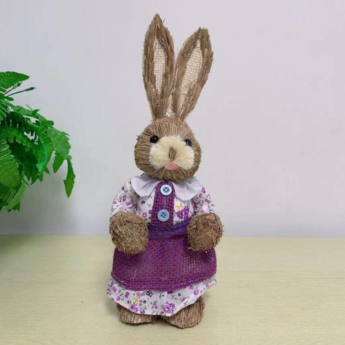 2x Conejo De Pascua De Paja Adorno Esculturas De C