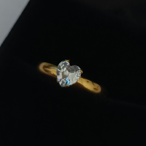 Anillo Acero Dorado Con Brillante Corazón Compromiso