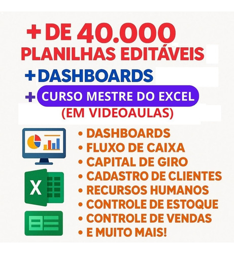 Seja Mestre No Excel: 40 Mil Planilhas + Videoaulas + Bônus