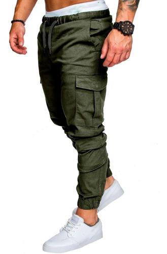 Pantalon Cargo Hombre Gabardina Elastizada Jogger Bolsillos