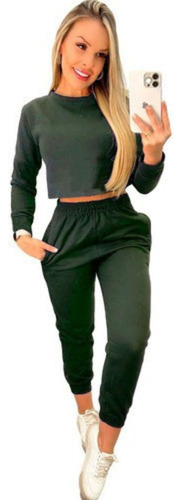 Conjunto Moletom Feminino Blusa Manga Longa Calça Inverno