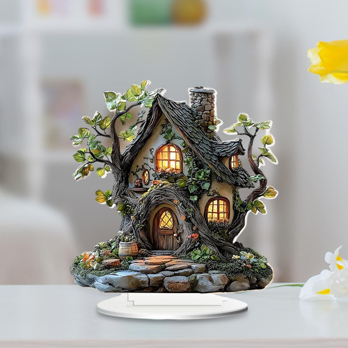 Tree House Ornament Plaque Display 2d Flat Festival Regalo