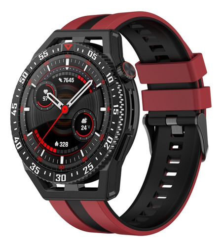 Correa De Reloj De Silicona Roja Y Negra De 22 Mm Para Huawe