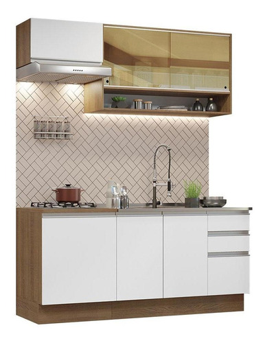 Cozinha Completa Madesa Glamy 180008 C Arm Balcão S Tampo Rb Cor Rustic/Branco