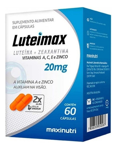 Luteimax Saúde Para Os Olhos 20mg 60 Cápsulas Maxinutri Sabor Without flavor