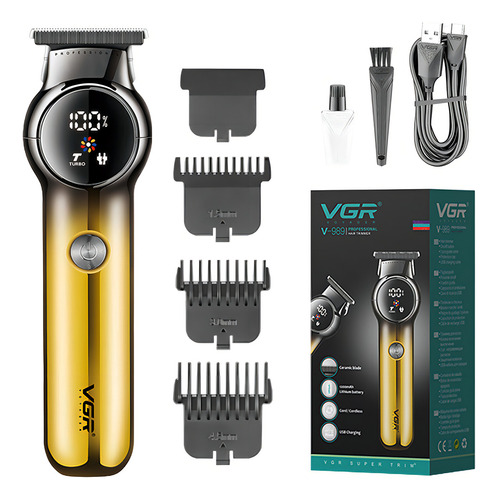 Máquina de aparador profissional Vgr V-989 Turbo com tela LED dourada e preta