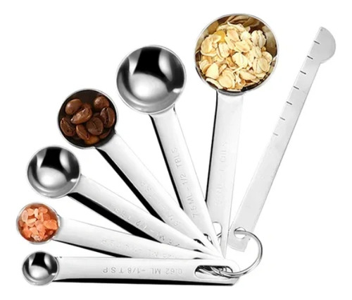 Juego De 7 Cucharas Medidora De Acero Inoxidable Caja Regalo Plateado