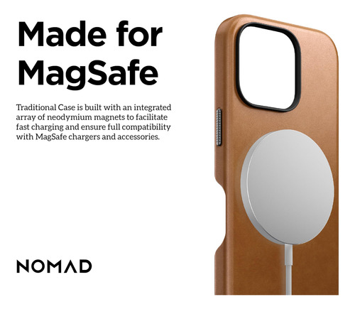 Capa De Couro Nomad iPhone 16 Pro Max English Tan Magsafe
