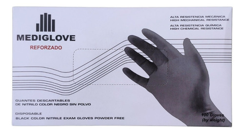 Imagen 1 de 2 de Guantes De Nitrilo Color Negro Reforzados Mediglove X 100 Un