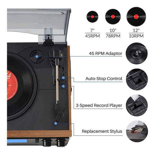Tocadiscos Orcc 10 En 1 Bluetooth Altavoz Integrado Compacto Color