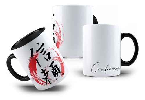 Caneca Oriental 325ml Com Kanji Confiança - Símbolo Japonês
