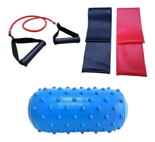 Kit Fitness Banda Elasticas + Rolo Funcional Pilates Yoga