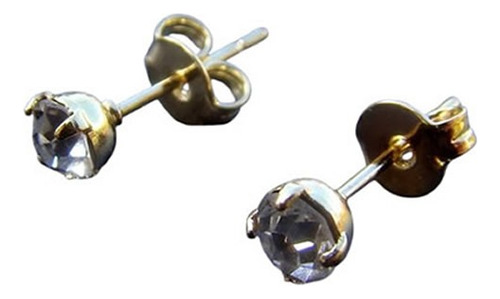 Brincos Folhados A Ouro Com Pedra Branca De 4mm