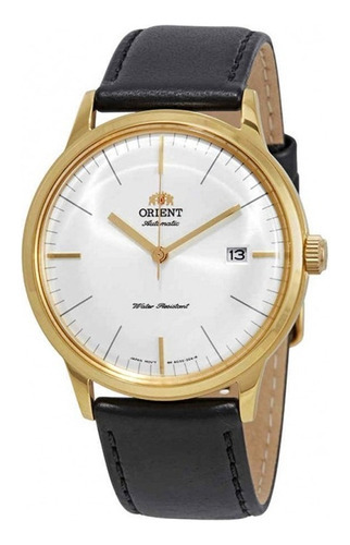 Reloj Automatico Orient Cuero Y Caja Dorada Fac0000bw Color de la malla Negro Color del bisel Dorado Color del fondo Beige
