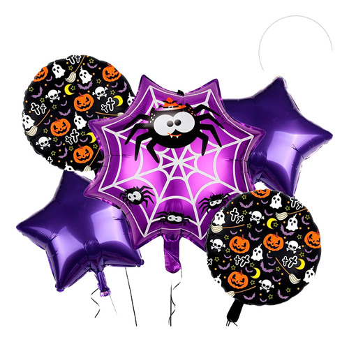 Kit Globos Araña Telaraña Tierna Morado Negro Halloween