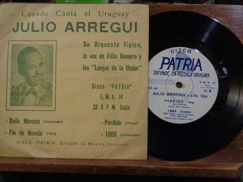 Julio Arregui Candombe Tango Uruguayo Simple Vinilo Raro  T 