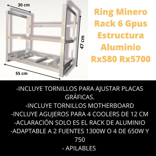 Imagen 3 de 9 de Rig Minero Rack 6 Gpus Estructura Aluminio Rx580 Rx5700