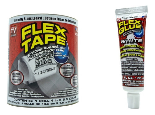 Combo Flex Tape Transperente Y Flex Glue Adhesivo De Caucho